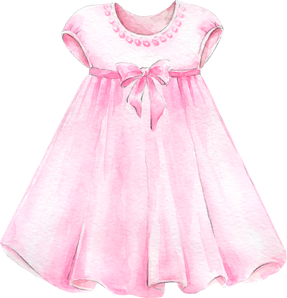 Watercolor illustration of pink dress for baby girl.